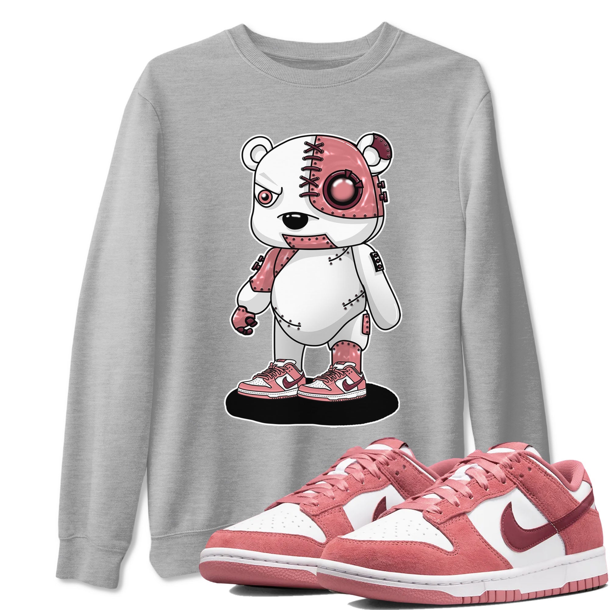 Dunk Valentine's Day shirt to match jordans Cyborg Bear sneaker tees Dunks Valentine's Day Drip Gear Zone unisex cotton Heather Grey 1 crew neck shirt