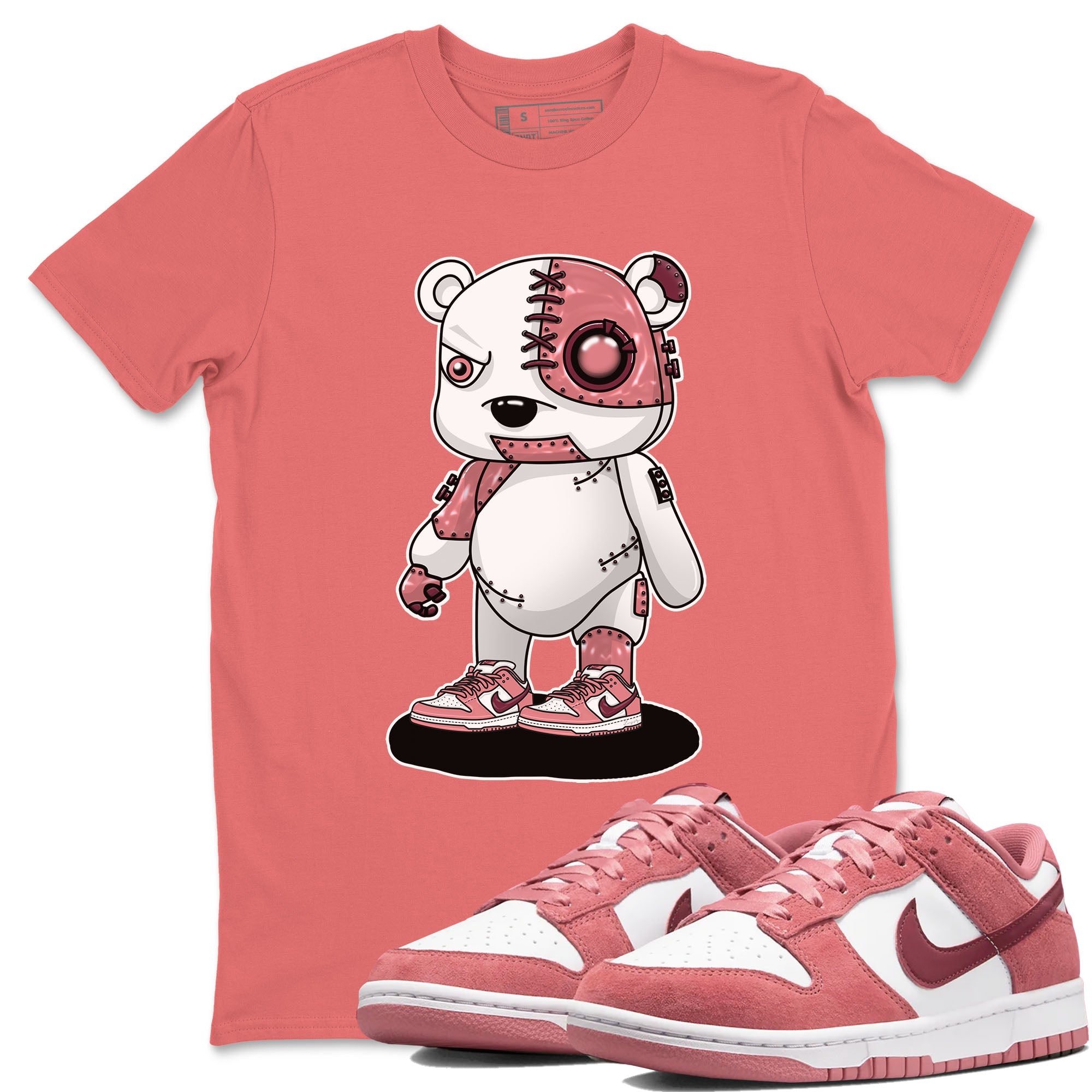 Dunk Valentine's Day shirt to match jordans Cyborg Bear sneaker tees Dunks Valentine's Day Drip Gear Zone unisex cotton Coral 1 crew neck shirt