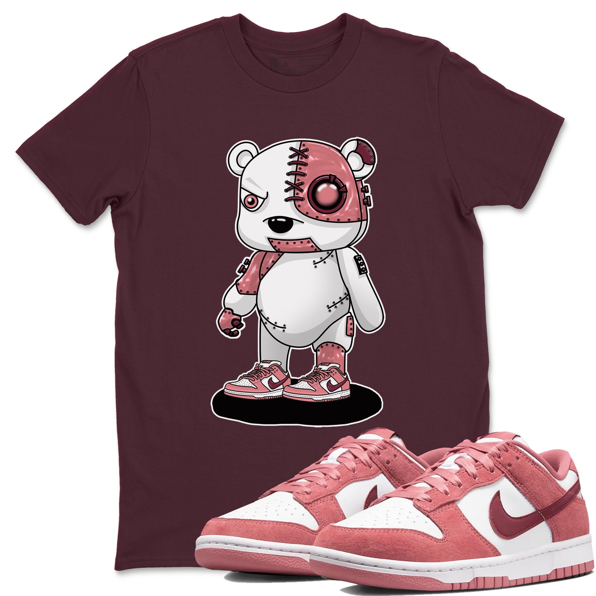 Dunk Valentine's Day shirt to match jordans Cyborg Bear sneaker tees Dunks Valentine's Day Drip Gear Zone unisex cotton Maroon 1 crew neck shirt