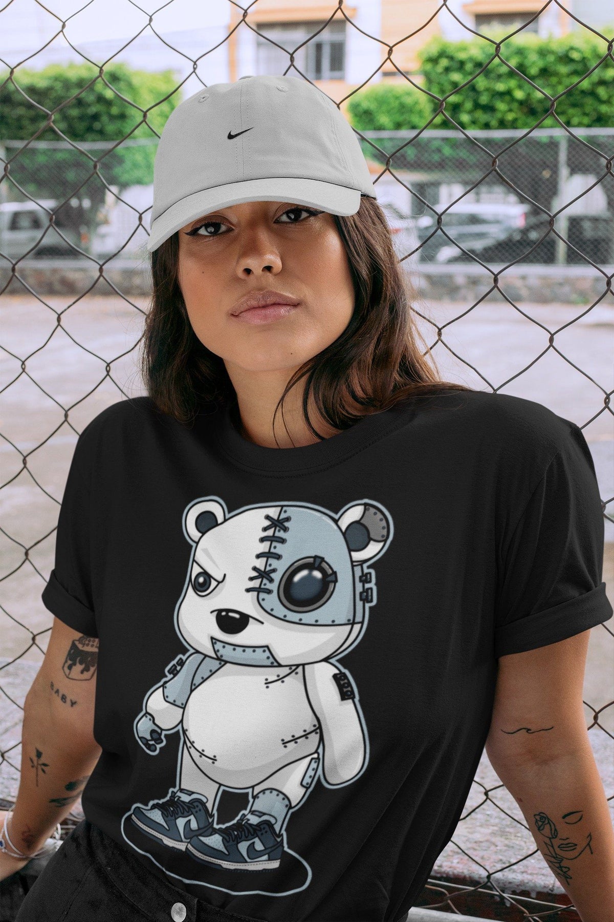 Dunk championship Grey Sneaker Match Tees Cyborg Bear Sneaker Tees Dunk championship Grey Jordan to match sneaker T-Shirt Crew Neck Shirts