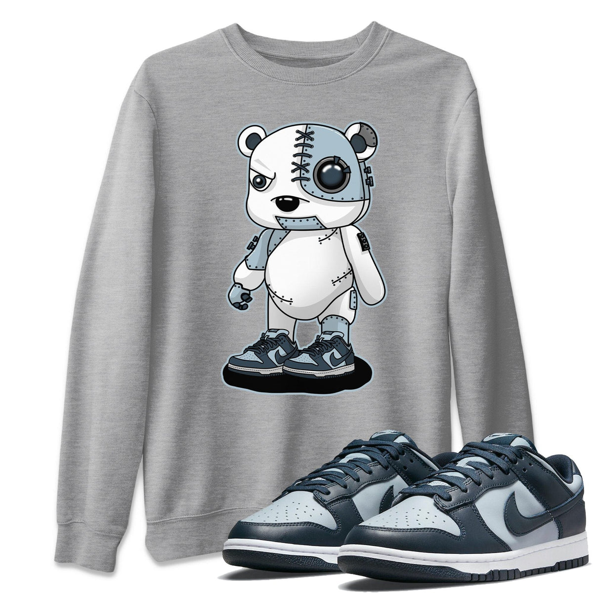 Dunk championship Grey Sneaker Match Tees Cyborg Bear Sneaker Tees Dunk championship Grey Jordan to match sneaker T-Shirt Crew Neck Shirts