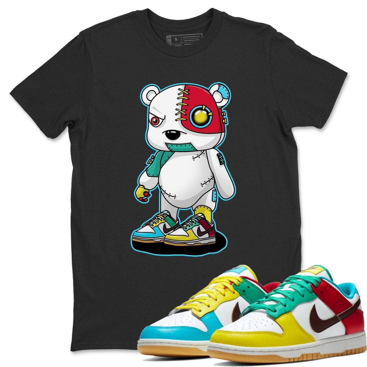 Dunk Free 99 White Sneaker Match Tees Cyborg Bear Sneaker Tees Dunk Free 99 White Jordan to match sneaker T-Shirt Crew Neck Shirts