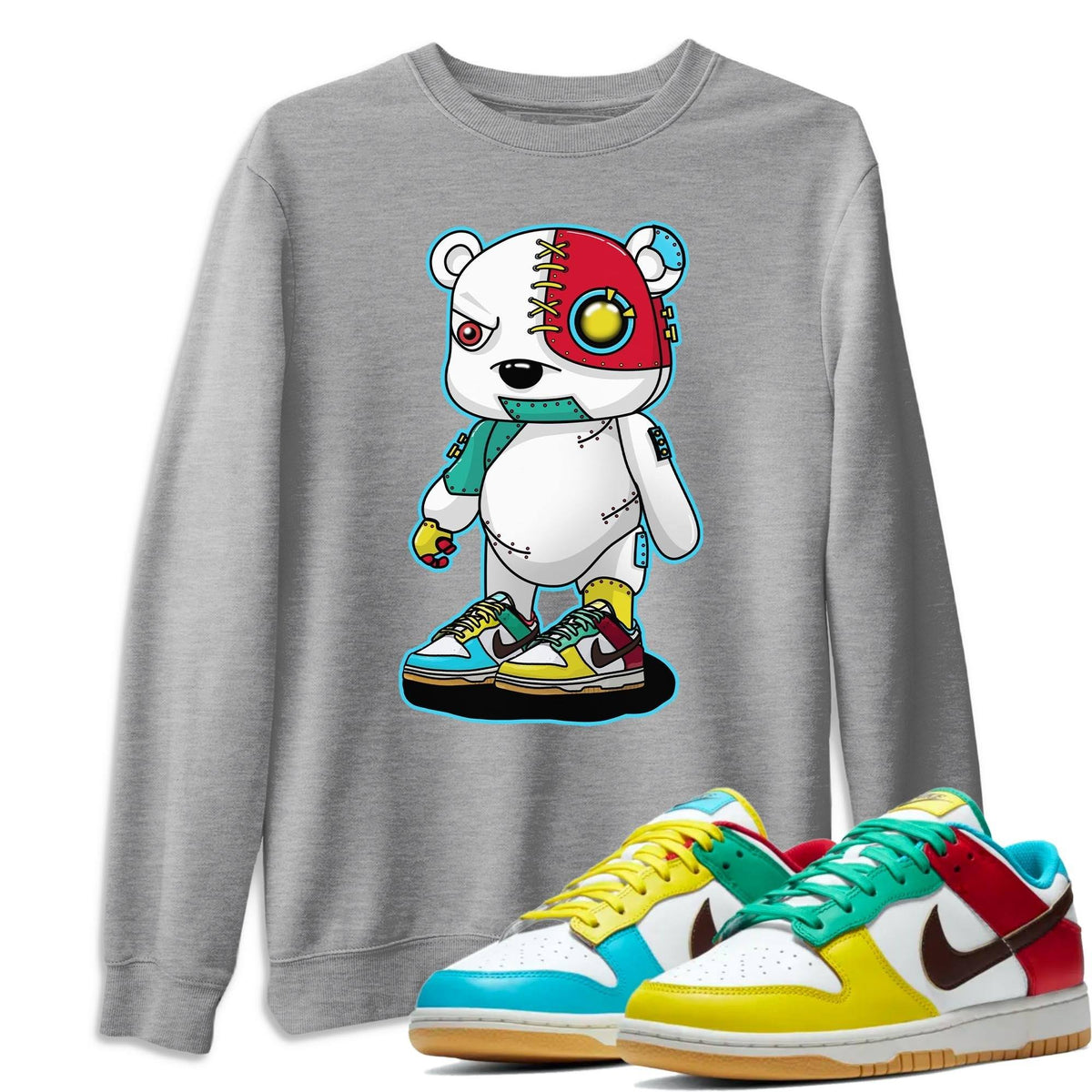 Dunk Free 99 White Sneaker Match Tees Cyborg Bear Sneaker Tees Dunk Free 99 White Jordan to match sneaker T-Shirt Crew Neck Shirts