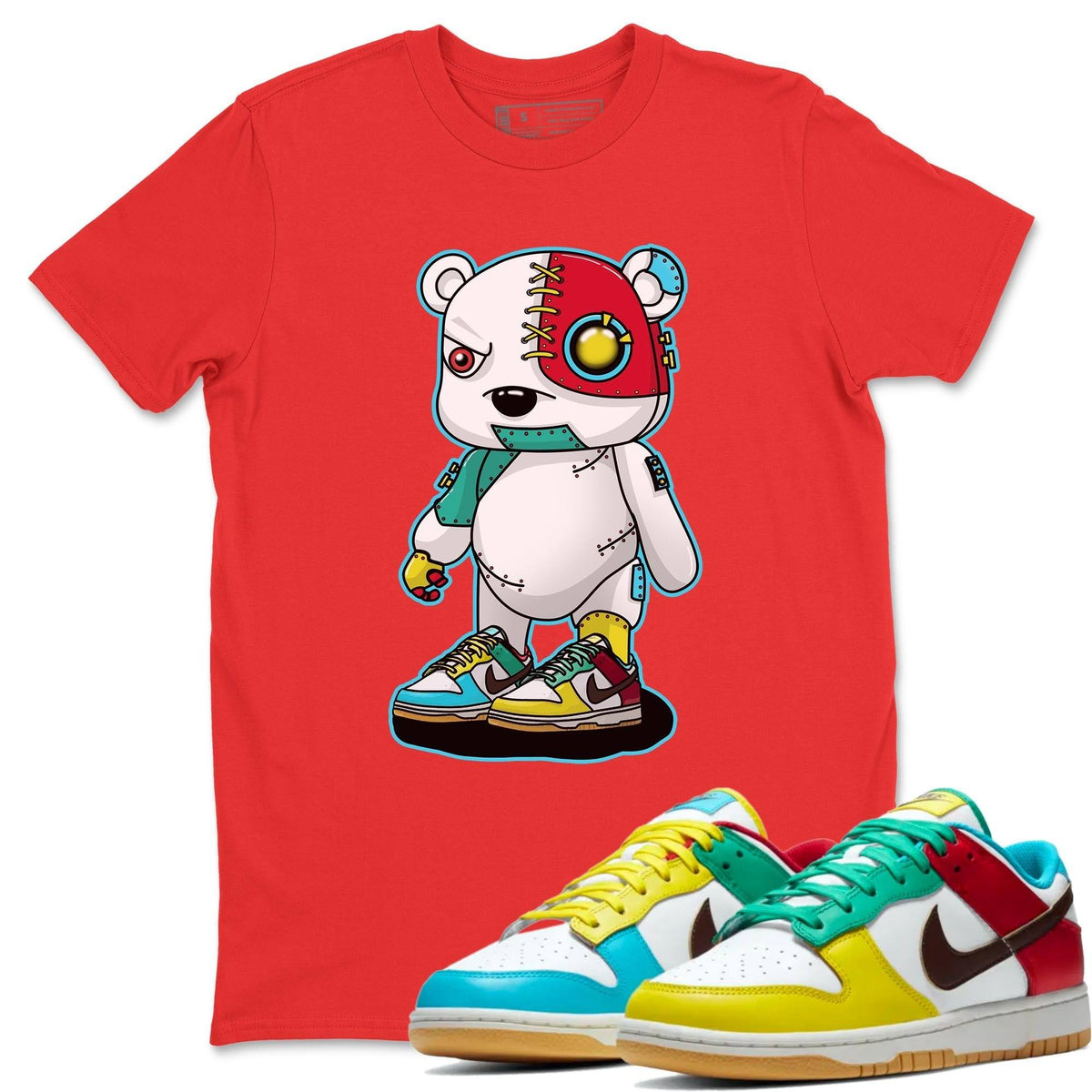 Dunk Free 99 White Sneaker Match Tees Cyborg Bear Sneaker Tees Dunk Free 99 White Jordan to match sneaker T-Shirt Crew Neck Shirts