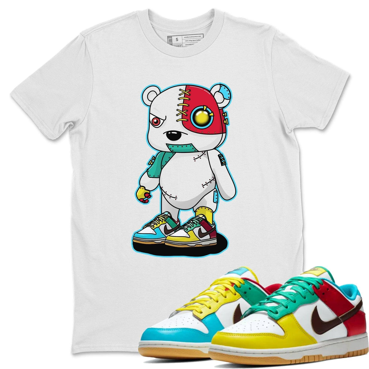 Dunk Free 99 White Sneaker Match Tees Cyborg Bear Sneaker Tees Dunk Free 99 White Jordan to match sneaker T-Shirt Crew Neck Shirts