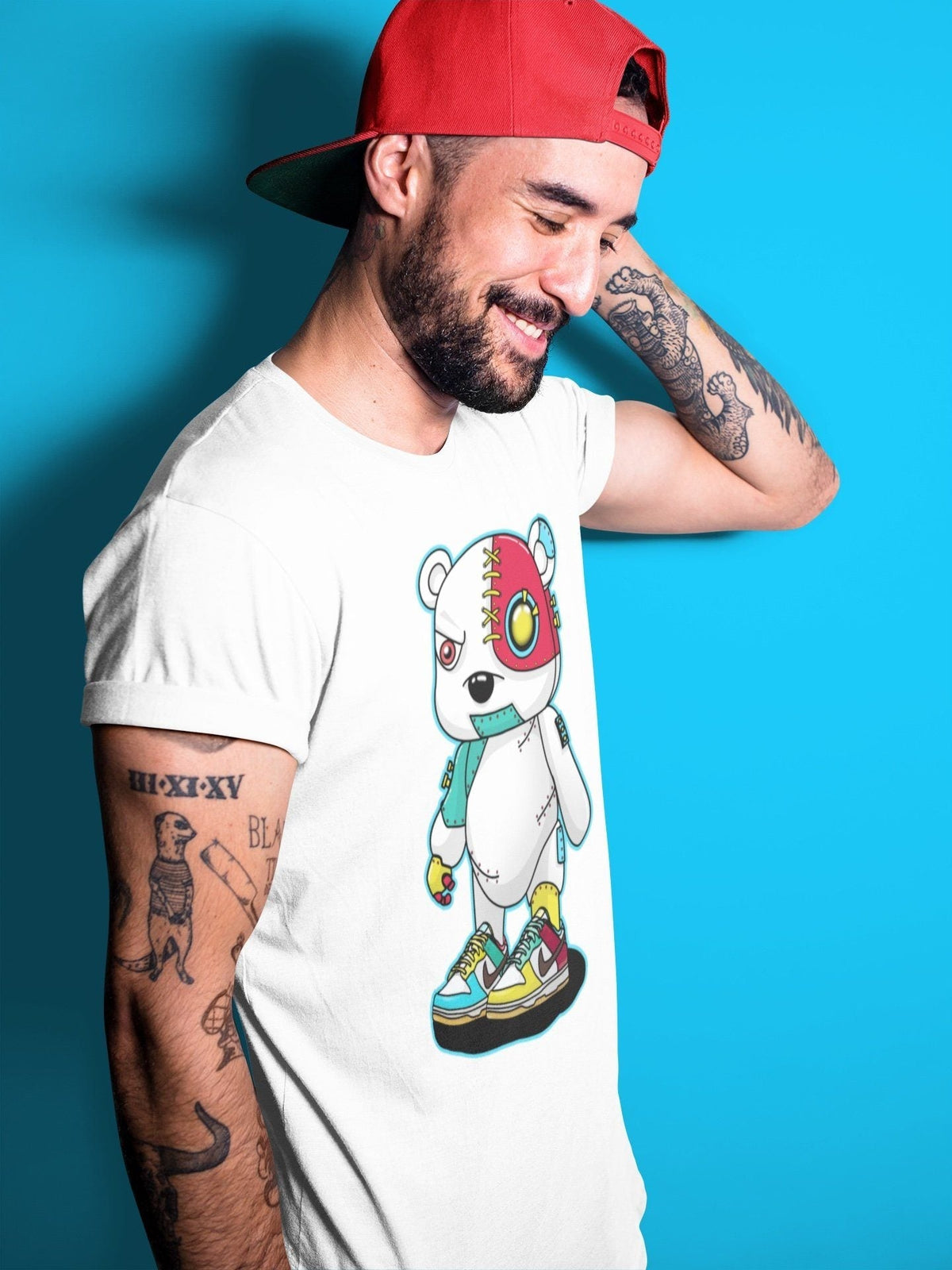 Dunk Free 99 White Sneaker Match Tees Cyborg Bear Sneaker Tees Dunk Free 99 White Jordan to match sneaker T-Shirt Crew Neck Shirts