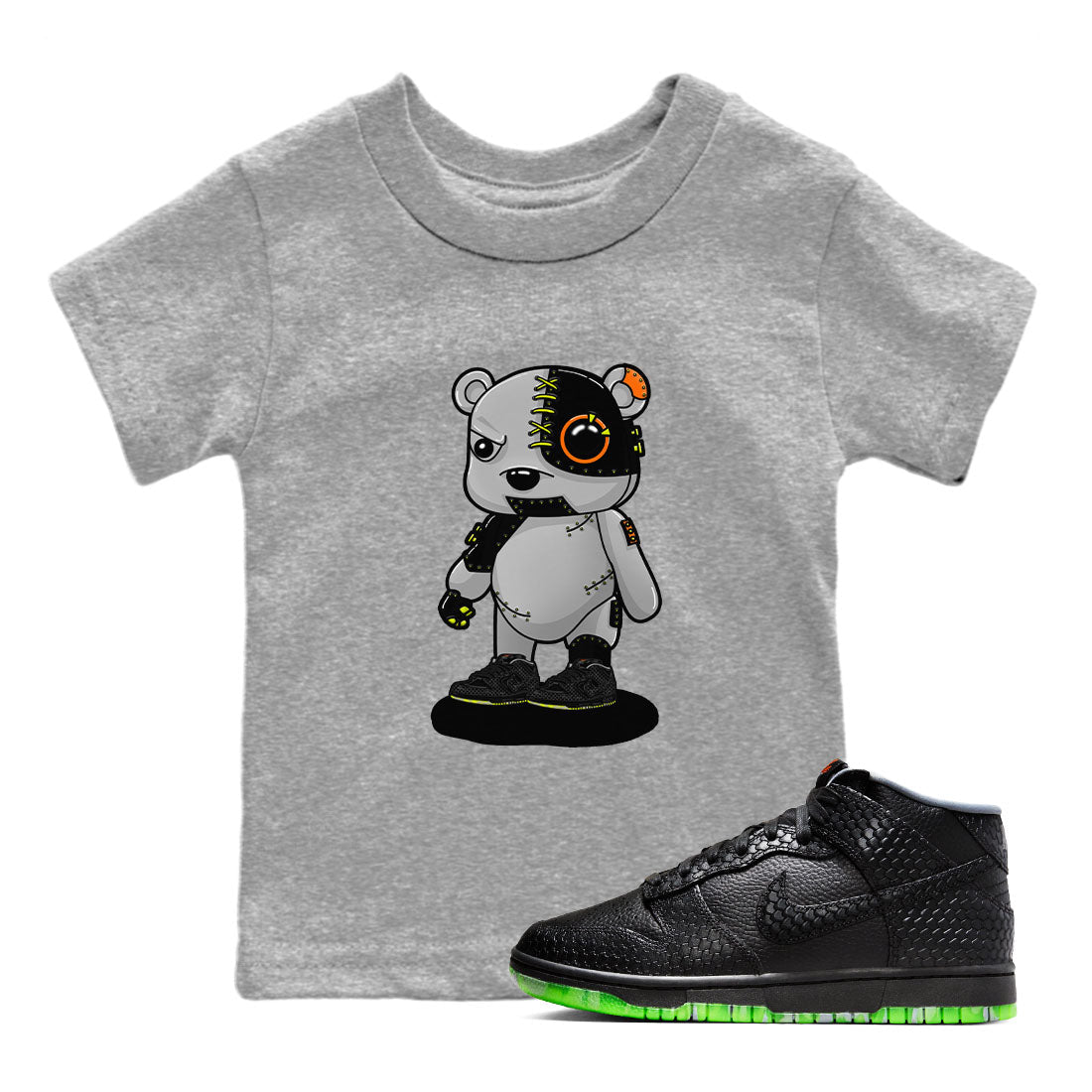 Nike Dunk Halloween shirt to match jordans Cyborg Bear sneaker tees Nike Dunk Mid Halloween Drip Gear Zone Sneaker Matching Clothing Brand Baby Toddler Heather Grey 1 T-Shirt