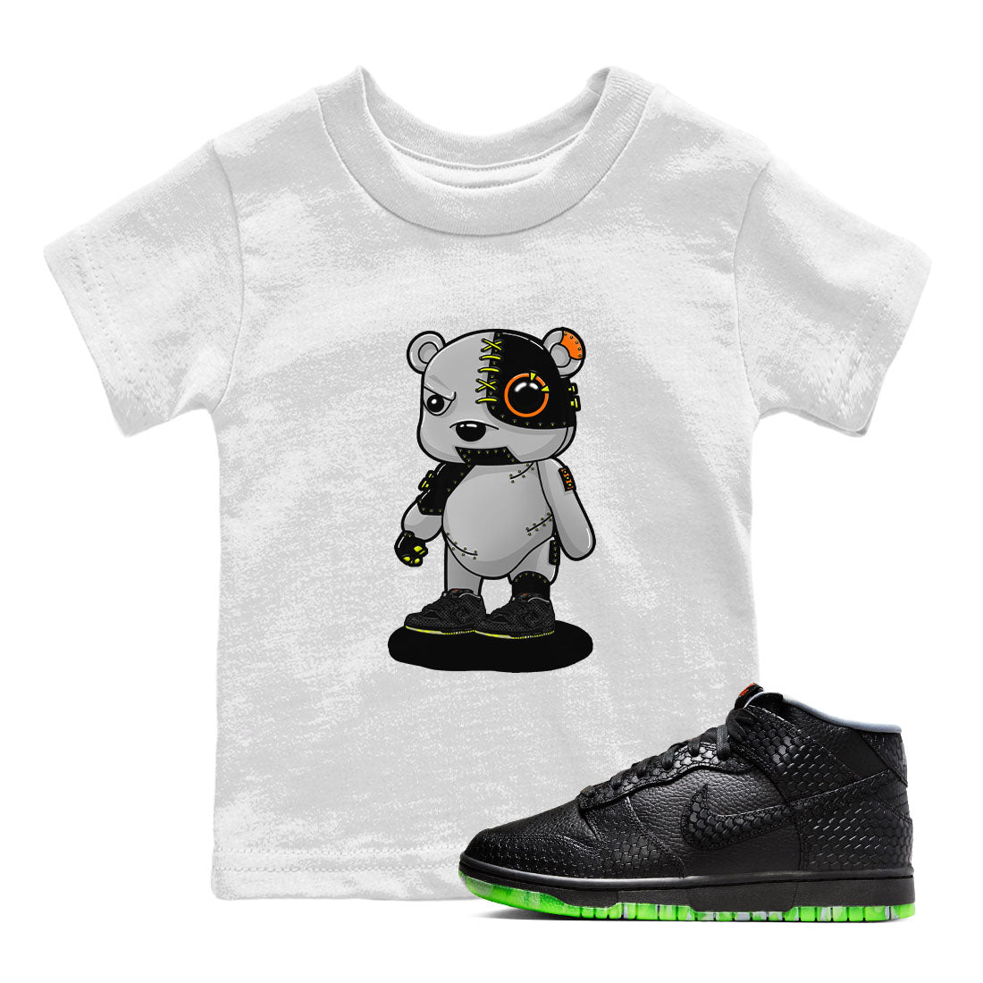 Nike Dunk Halloween shirt to match jordans Cyborg Bear sneaker tees Nike Dunk Mid Halloween Drip Gear Zone Sneaker Matching Clothing Brand Baby Toddler White 1 T-Shirt