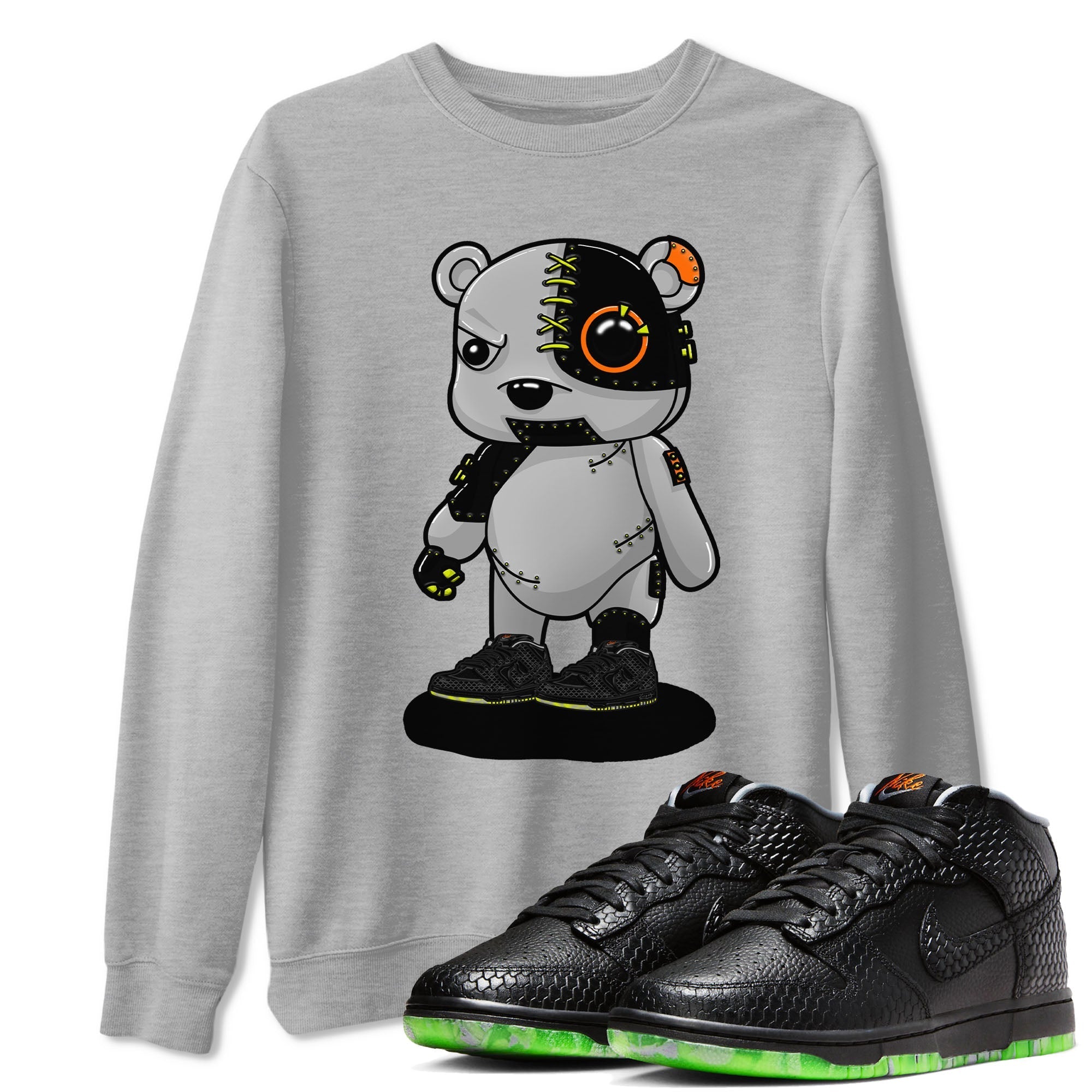 Nike Dunk Halloween shirt to match jordans Cyborg Bear sneaker tees Nike Dunk Mid Halloween Drip Gear Zone Sneaker Matching Clothing Brand Unisex Sneaker Tee Heather Grey 1 T-Shirt