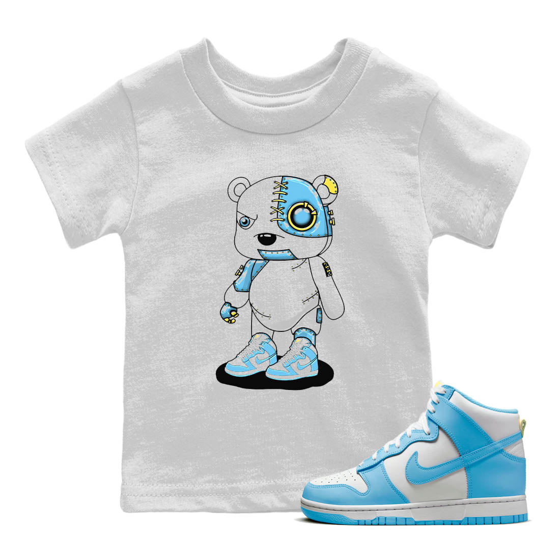 Nike Dunk High Blue Chill Shirt To Match Jordans Cyborg Bear Sneaker Tees Nike Dunk High Blue Chill Drip Gear Zone Sneaker Matching Clothing Kids Shirts