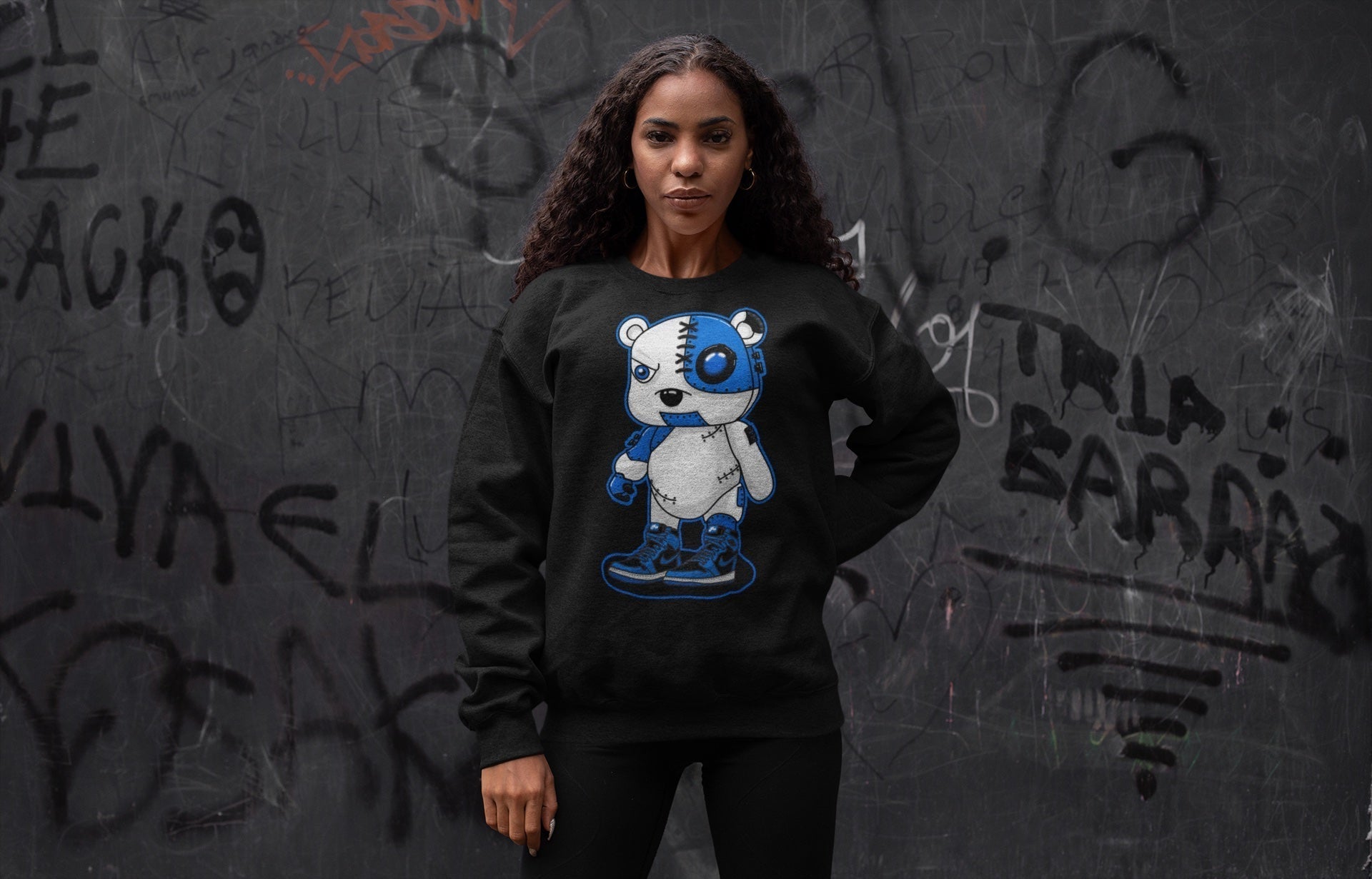 Jordan 1 Dark Marina Blue Sneaker Matching T-Shirt Cyborg Bear Sneaker Tees Jordan 1 Dark Marina Blue Sneaker Release Tees Crew Neck Tees