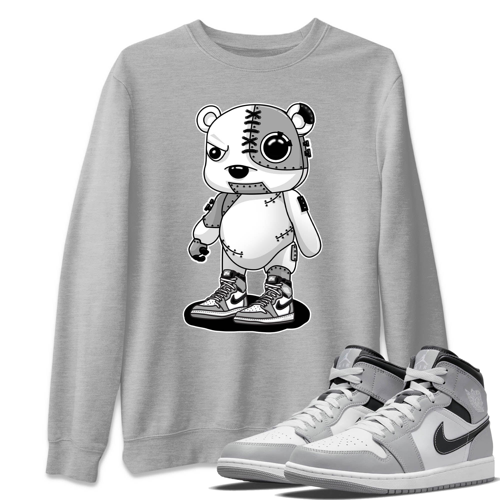 Jordan 1 Light Smoke Grey Sneaker Matching T-Shirt Cyborg Bear Sneaker Tees Jordan 1 Light Smoke Grey Sneaker Release Tees Crew Neck Tees