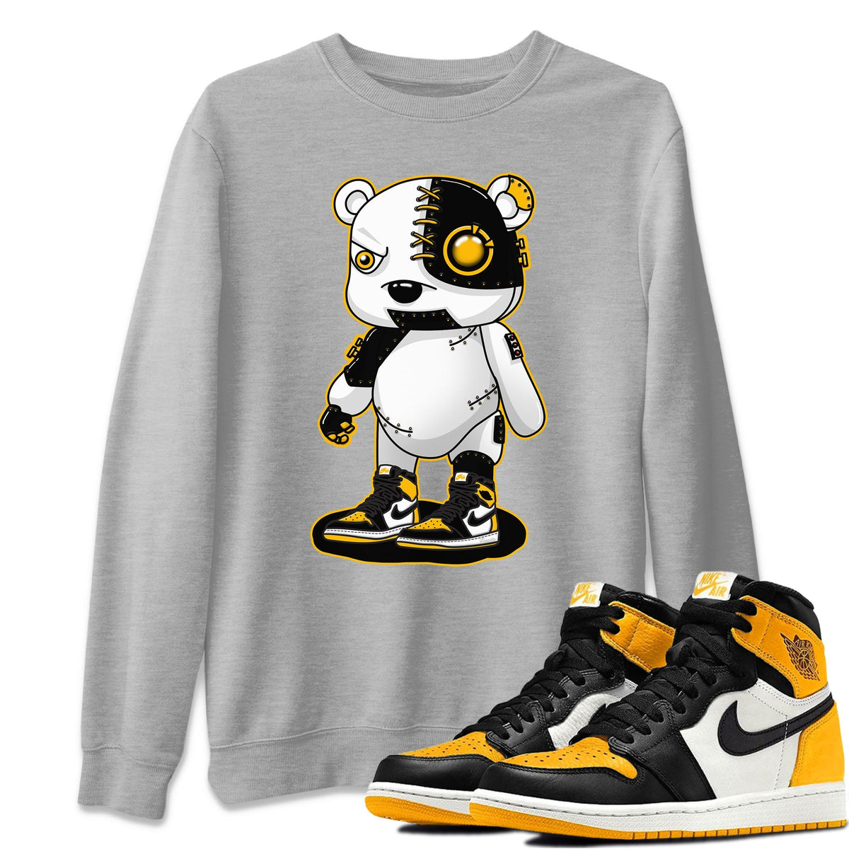 Jordan 1 Taxi Sneaker Matching T-Shirt Cyborg Bear Sneaker Tees Jordan 1 Taxi Sneaker Release Tees Crew Neck Tees