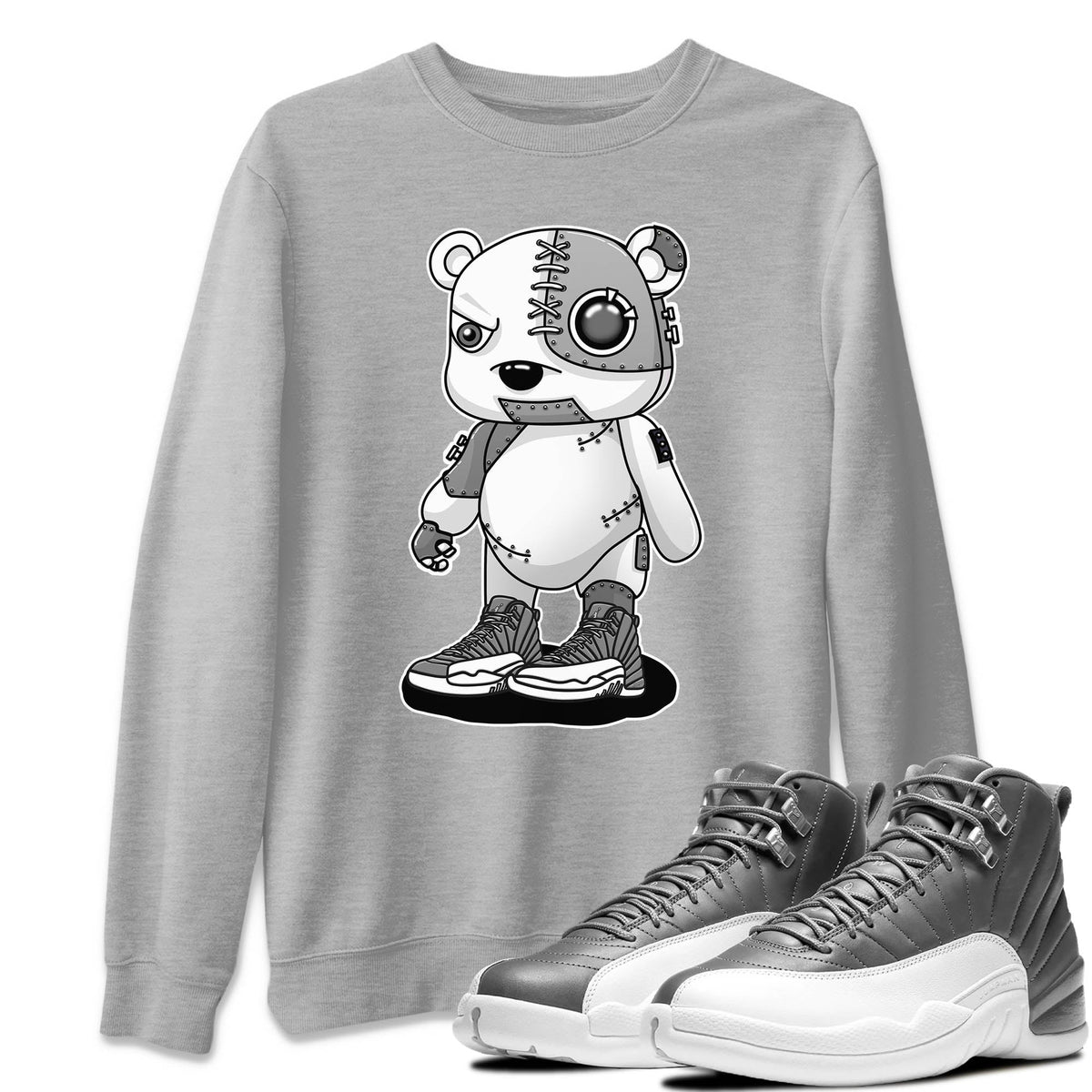 Jordan 12 Stealth Sneaker Matching T-Shirt Cyborg Bear Sneaker Tees Jordan 12 Stealth Sneaker Release Tees Crew Neck Tees