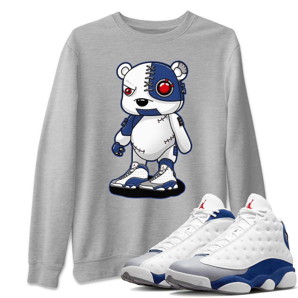 Jordan 13 French Blue Sneaker Matching T-Shirt Cyborg Bear Sneaker Tees Jordan 13 French Blue Sneaker Release Tees Crew Neck Tees