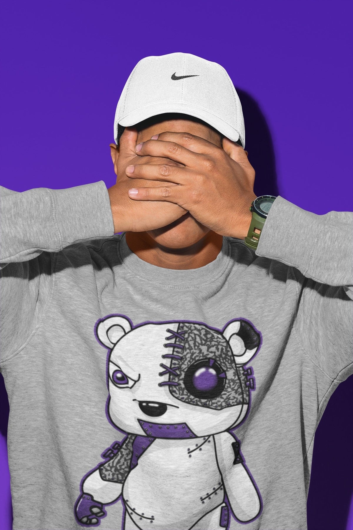 Jordan 3 Dark Iris Sneaker Matching T-Shirt Cyborg Bear Sneaker Tees Jordan 3 Dark Iris Sneaker Release Tees Crew Neck Tees