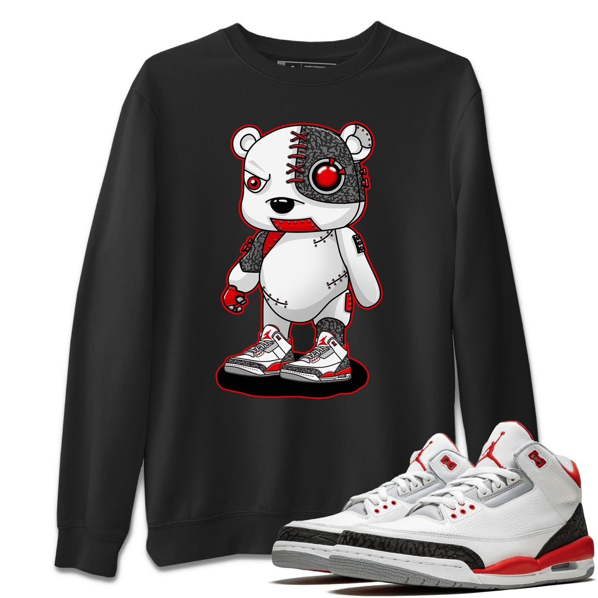 Jordan 3 Fire Red Sneaker Matching T-Shirt Cyborg Bear Sneaker Tees Jordan 3 Fire Red Sneaker Release Tees Crew Neck Tees