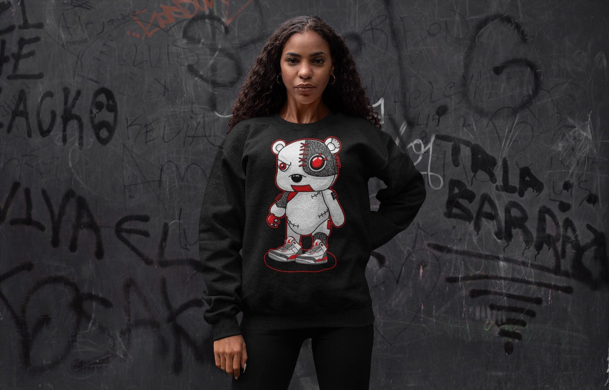 Jordan 3 Fire Red Sneaker Matching T-Shirt Cyborg Bear Sneaker Tees Jordan 3 Fire Red Sneaker Release Tees Crew Neck Tees