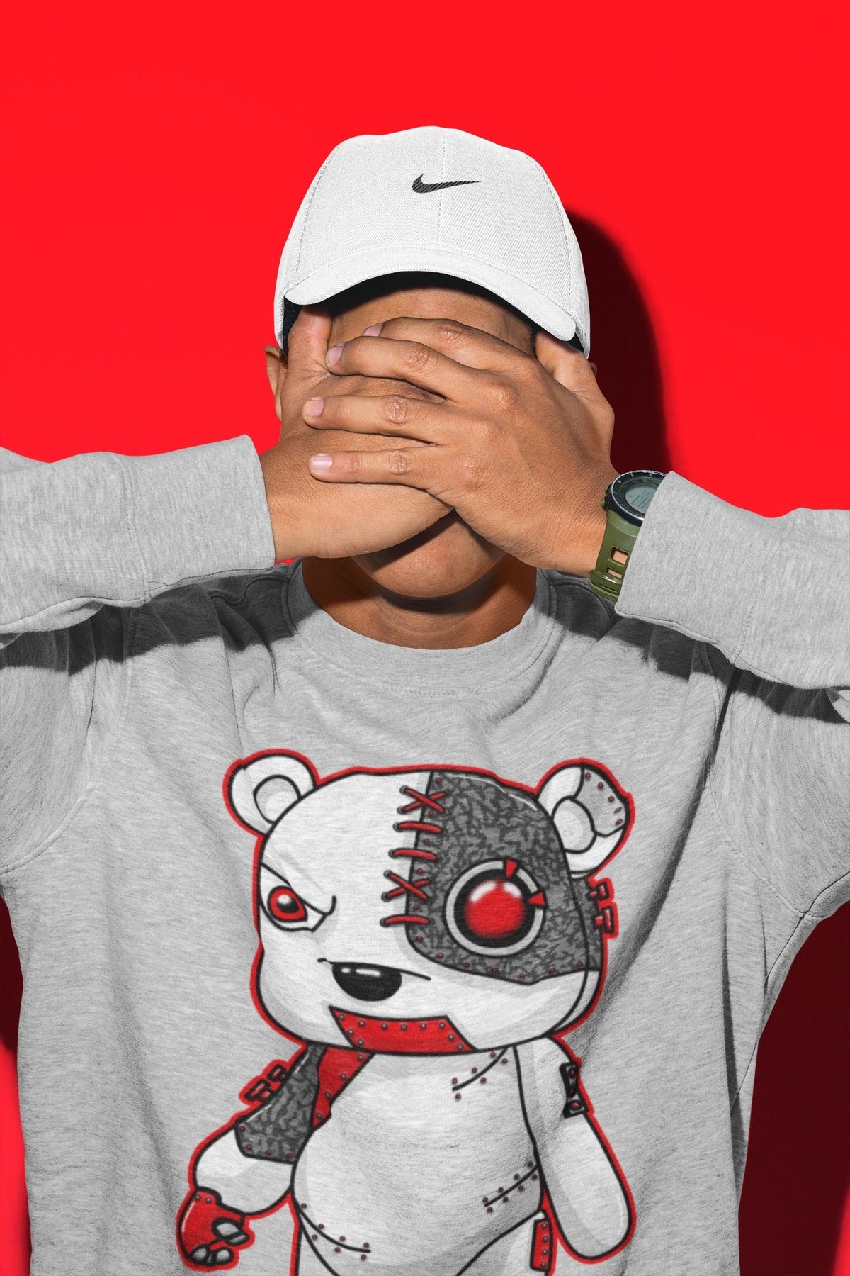 Jordan 3 Fire Red Sneaker Matching T-Shirt Cyborg Bear Sneaker Tees Jordan 3 Fire Red Sneaker Release Tees Crew Neck Tees