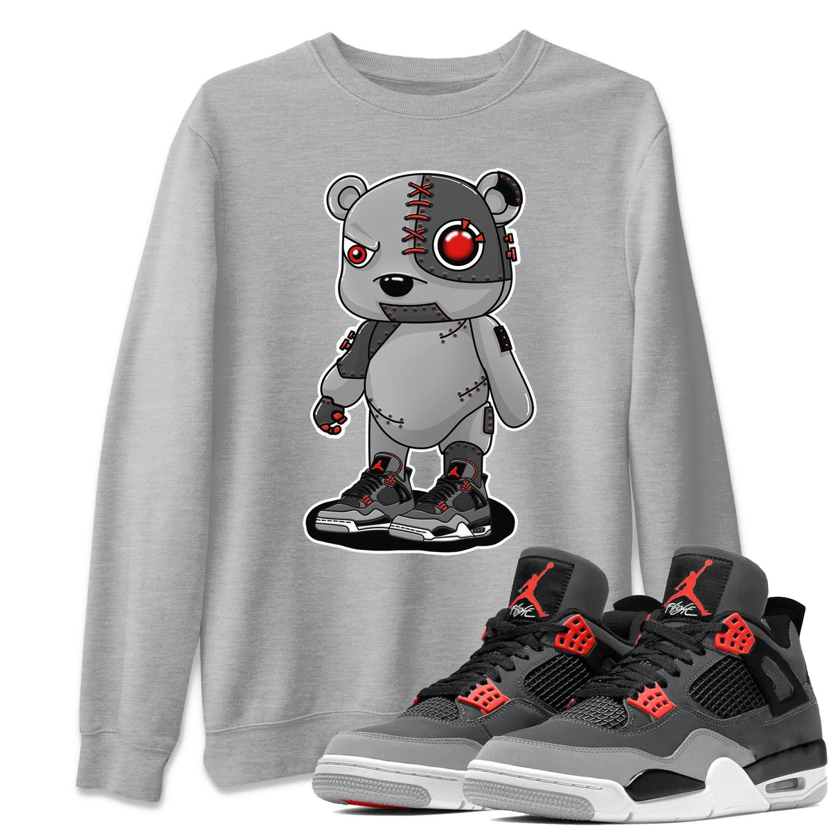 Jordan 4 Infrared Sneaker Matching T-Shirt Cyborg Bear Sneaker Tees Jordan 4 Infrared Sneaker Release Tees Crew Neck Tees