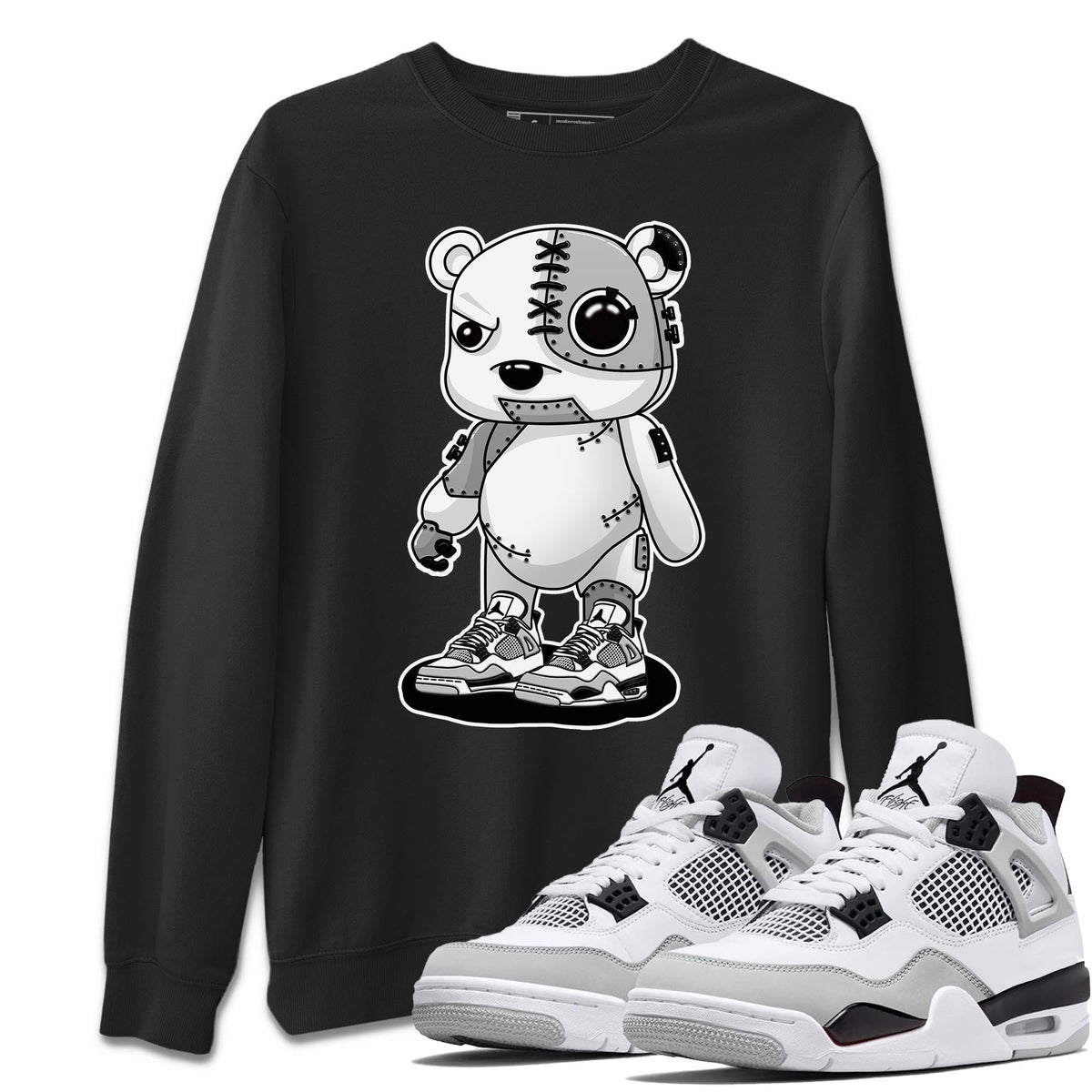 Jordan 4 Military Black Sneaker Matching T-Shirt Cyborg Bear Sneaker Tees Jordan 4 Military Black Sneaker Release Tees Crew Neck Tees
