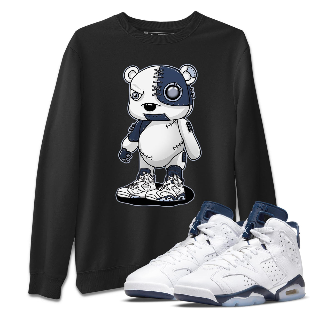 Jordan 6 Midnight Navy Sneaker Matching T-Shirt Cyborg Bear Sneaker Tees Jordan 6 Midnight Navy Sneaker Release Tees Crew Neck Tees