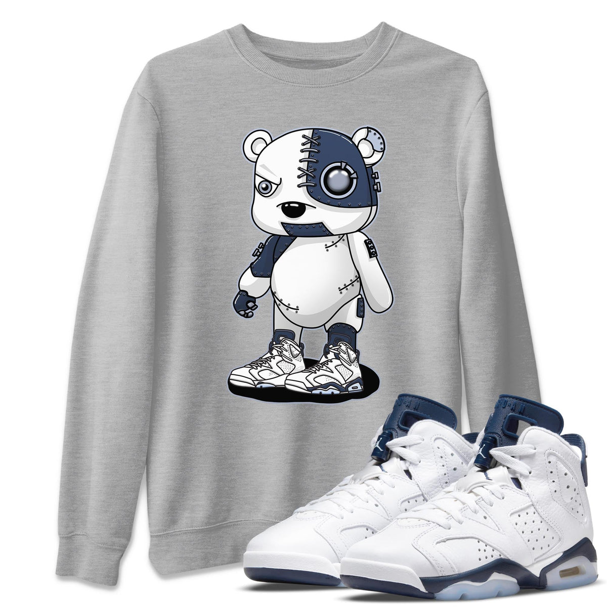 Jordan 6 Midnight Navy Sneaker Matching T-Shirt Cyborg Bear Sneaker Tees Jordan 6 Midnight Navy Sneaker Release Tees Crew Neck Tees