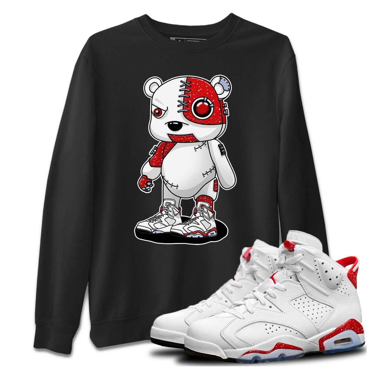 Jordan 6 Red Velvet Cookies Sneaker Matching T-Shirt Cyborg Bear Sneaker Tees Jordan 6 Red Velvet Cookies Sneaker Release Tees Crew Neck Tees