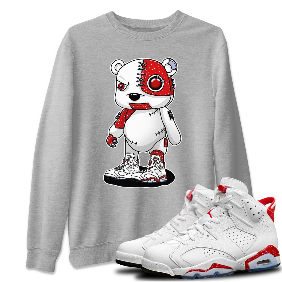 Jordan 6 Red Velvet Cookies Sneaker Matching T-Shirt Cyborg Bear Sneaker Tees Jordan 6 Red Velvet Cookies Sneaker Release Tees Crew Neck Tees
