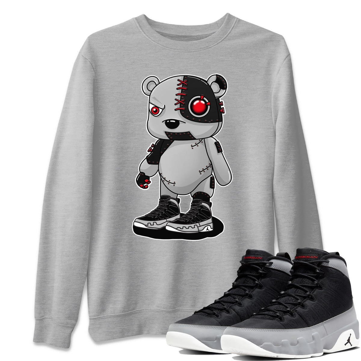 Jordan 9 Particle Grey Shirt To Match Jordans Cyborg Bear Sneaker Tees Jordan 9 Particle Grey Drip Gear Zone Sneaker Matching Clothing Unisex Shirts