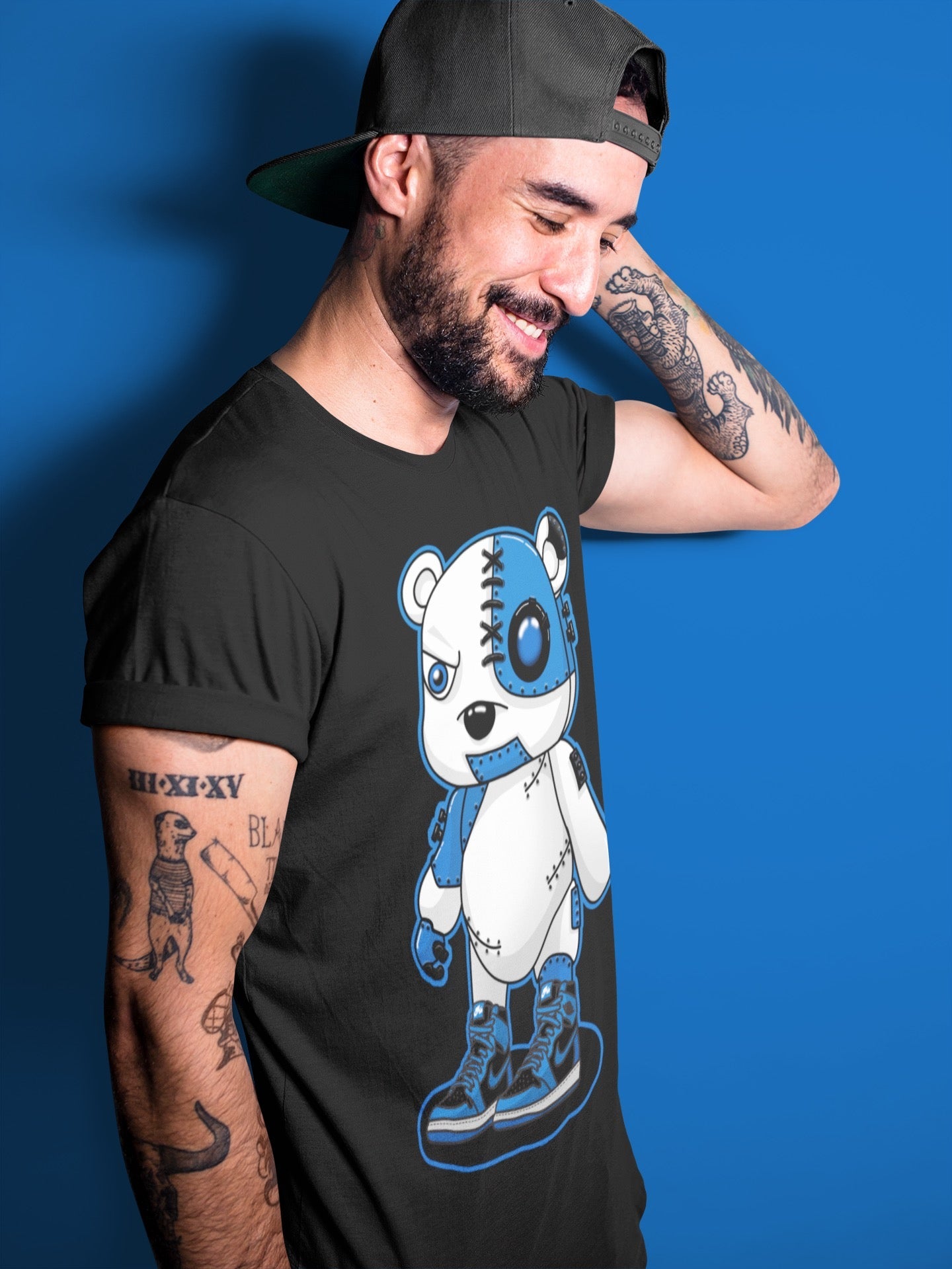 Jordan 1 Dark Marina Blue Sneaker Matching T-Shirt Cyborg Bear Sneaker Tees Jordan 1 Dark Marina Blue Sneaker Release Tees Crew Neck Tees