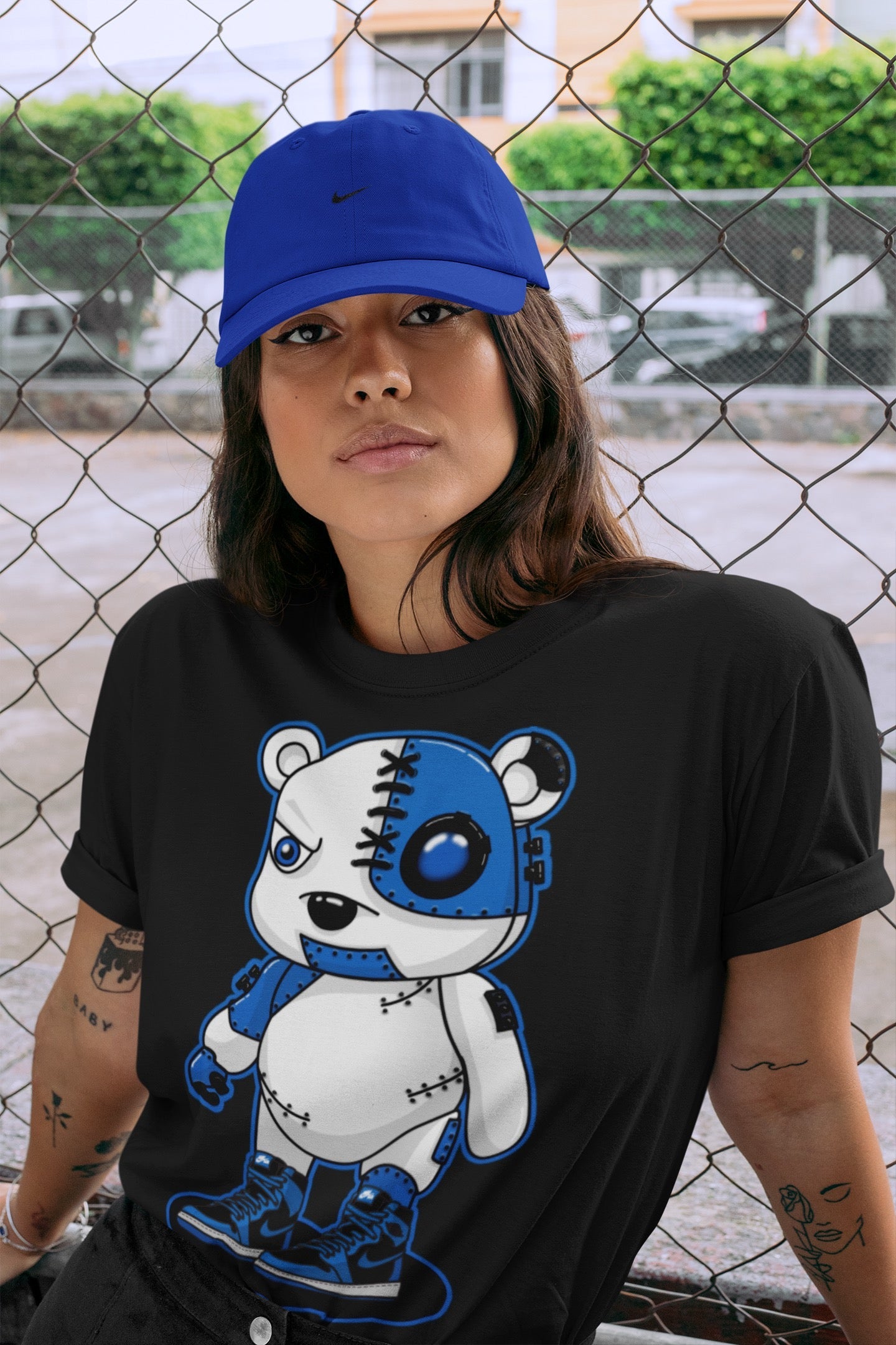 Jordan 1 Dark Marina Blue Sneaker Matching T-Shirt Cyborg Bear Sneaker Tees Jordan 1 Dark Marina Blue Sneaker Release Tees Crew Neck Tees