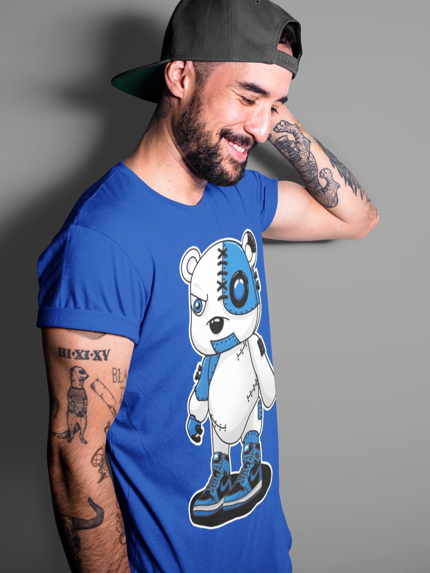 Jordan 1 Dark Marina Blue Sneaker Matching T-Shirt Cyborg Bear Sneaker Tees Jordan 1 Dark Marina Blue Sneaker Release Tees Crew Neck Tees