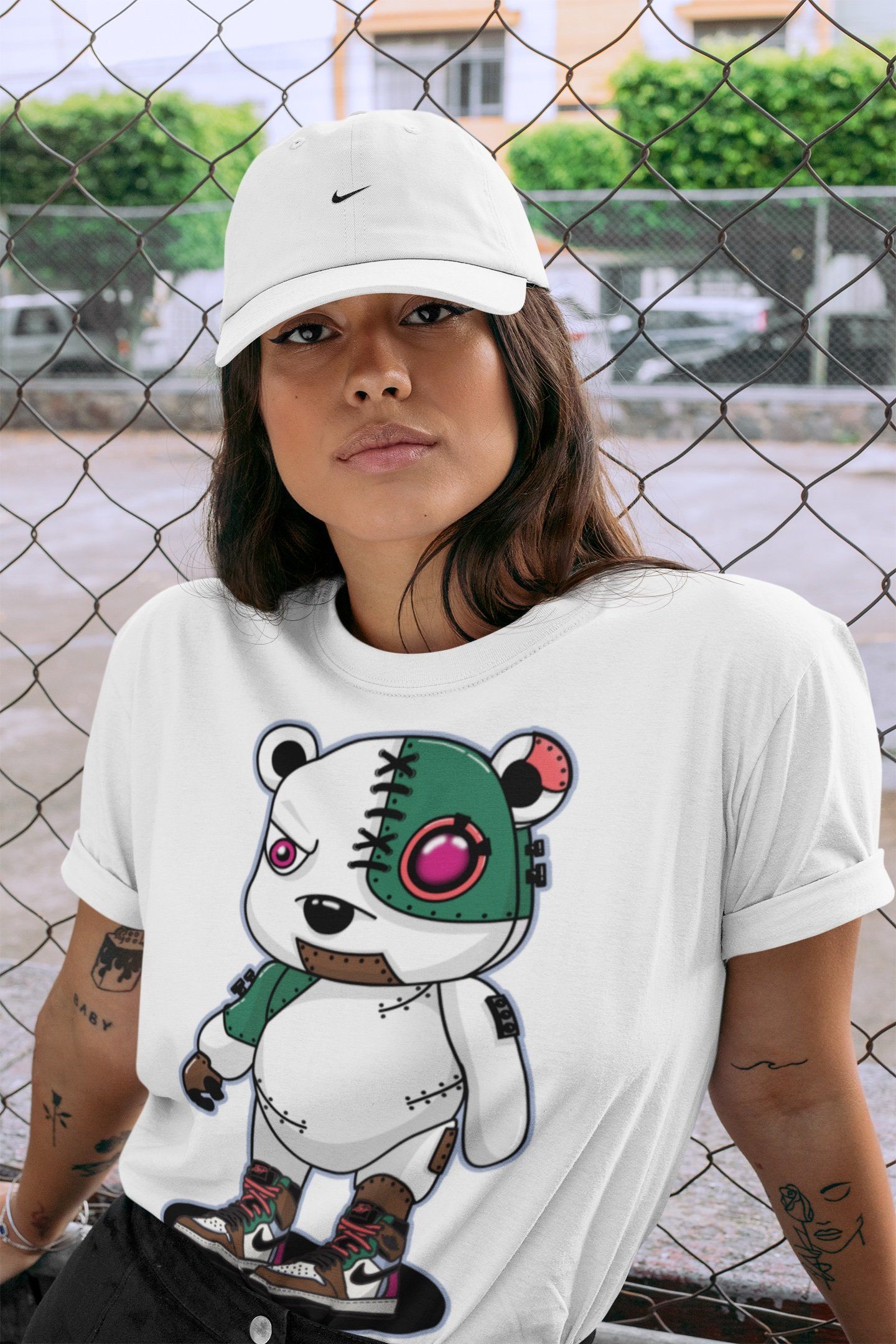 Jordan 1 Hand Crafted Sneaker Matching T-Shirt Cyborg Bear Sneaker Tees Jordan 1 Hand Crafted Sneaker Release Tees Crew Neck Tees
