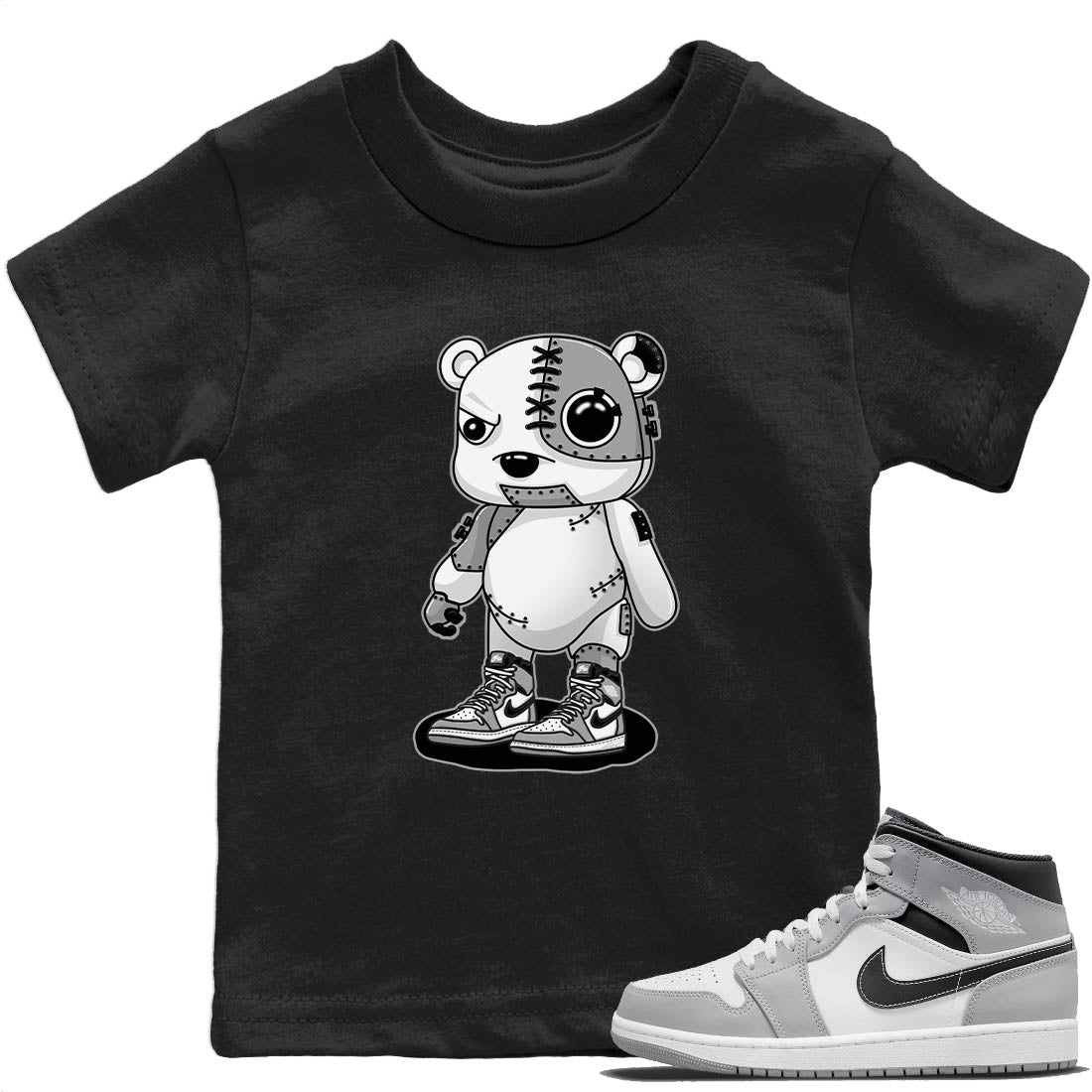 Jordan 1 Light Smoke Grey Sneaker Matching T-Shirt Cyborg Bear Sneaker Tees Jordan 1 Light Smoke Grey Sneaker Release Tees Kids Shirts