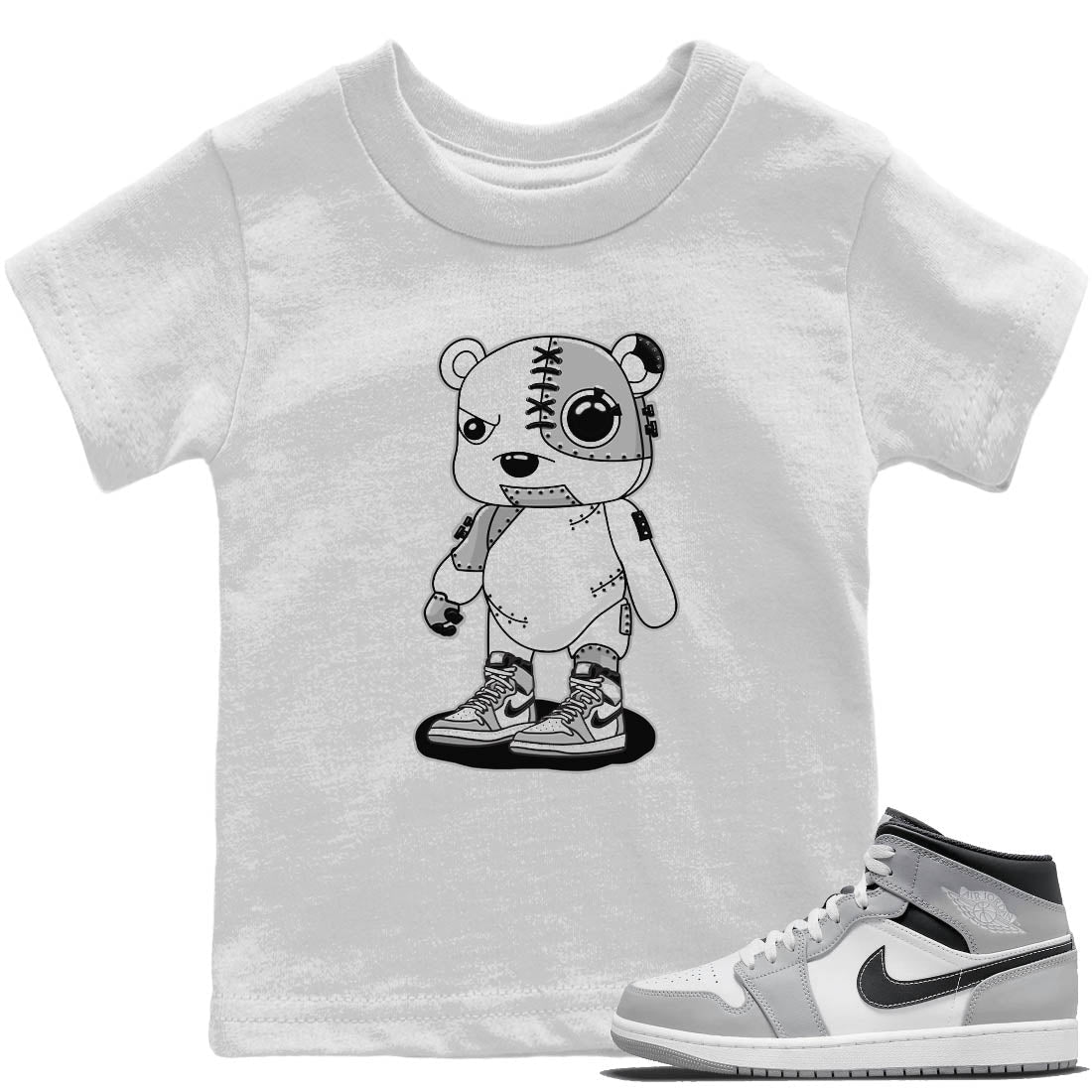 Jordan 1 Light Smoke Grey Sneaker Matching T-Shirt Cyborg Bear Sneaker Tees Jordan 1 Light Smoke Grey Sneaker Release Tees Kids Shirts