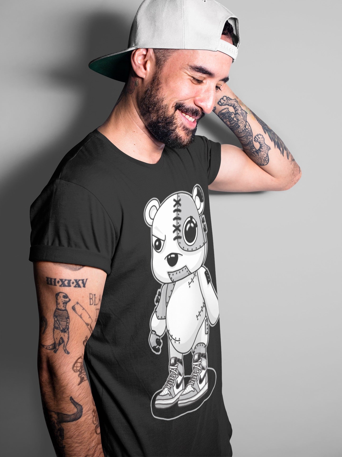 Jordan 1 Light Smoke Grey Sneaker Matching T-Shirt Cyborg Bear Sneaker Tees Jordan 1 Light Smoke Grey Sneaker Release Tees Crew Neck Tees