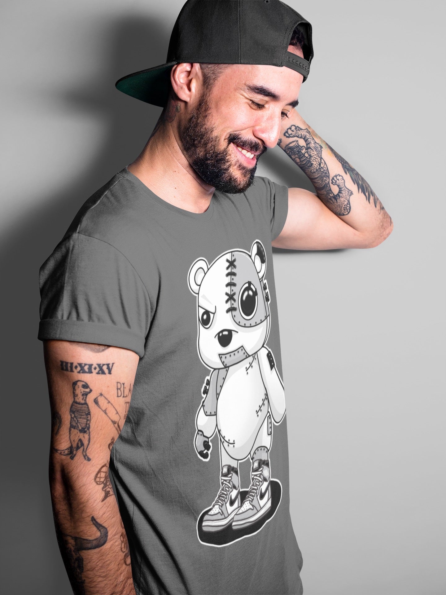 Jordan 1 Light Smoke Grey Sneaker Matching T-Shirt Cyborg Bear Sneaker Tees Jordan 1 Light Smoke Grey Sneaker Release Tees Crew Neck Tees