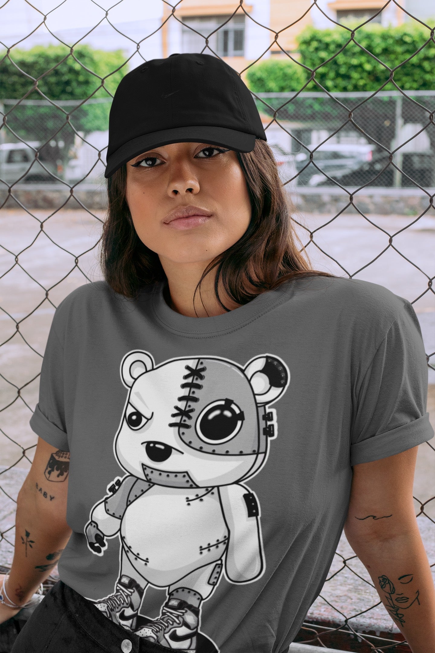 Jordan 1 Light Smoke Grey Sneaker Matching T-Shirt Cyborg Bear Sneaker Tees Jordan 1 Light Smoke Grey Sneaker Release Tees Crew Neck Tees