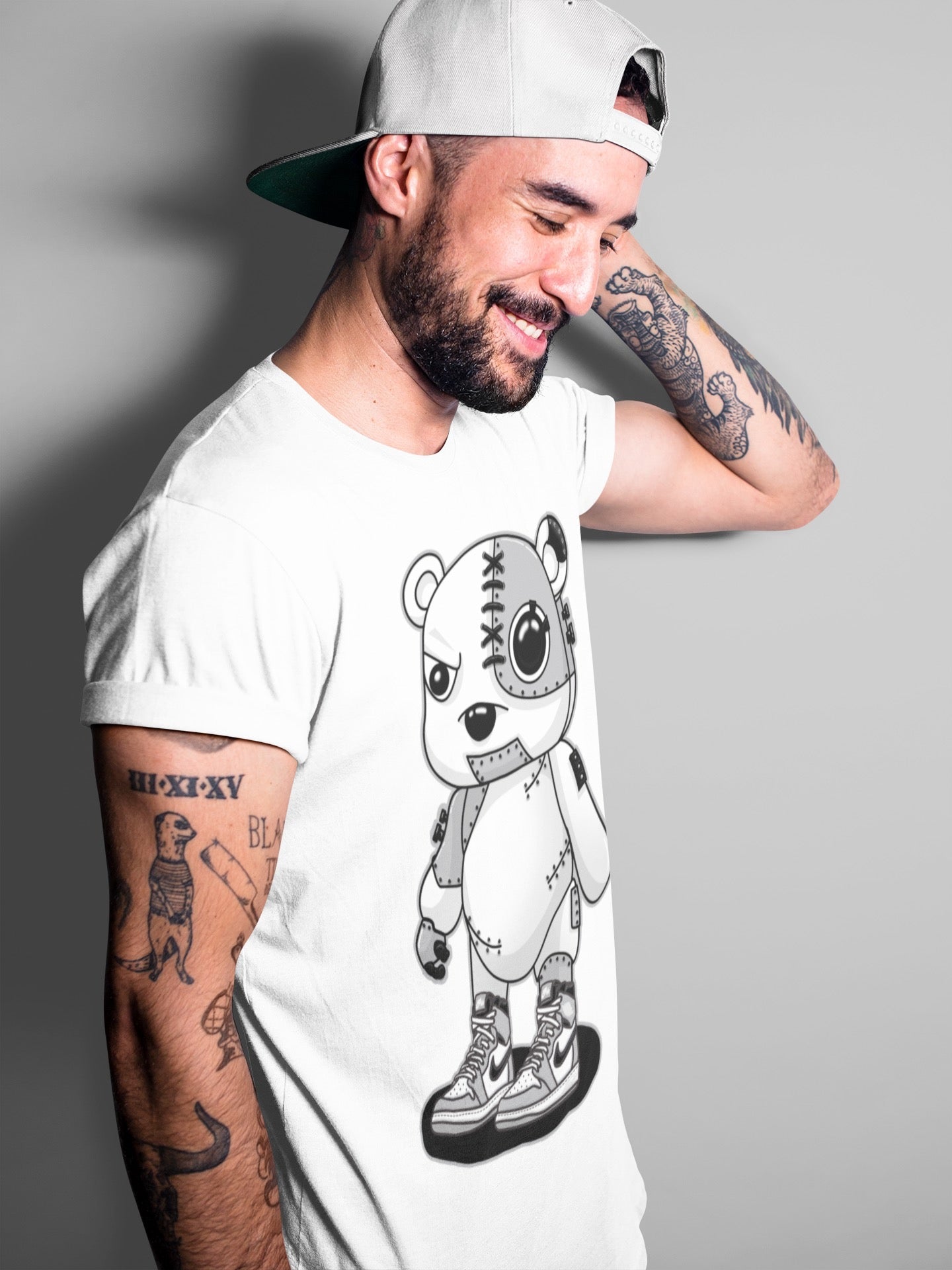 Jordan 1 Light Smoke Grey Sneaker Matching T-Shirt Cyborg Bear Sneaker Tees Jordan 1 Light Smoke Grey Sneaker Release Tees Crew Neck Tees