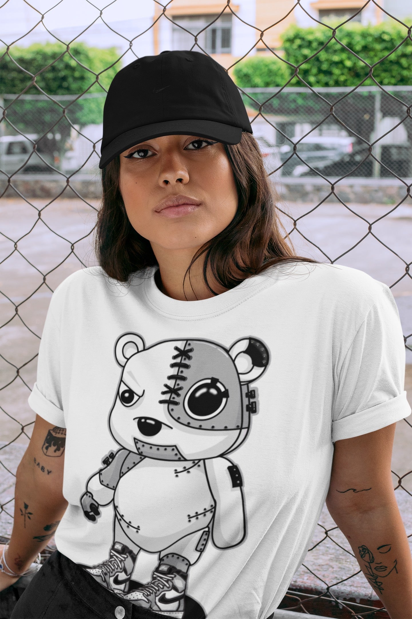 Jordan 1 Light Smoke Grey Sneaker Matching T-Shirt Cyborg Bear Sneaker Tees Jordan 1 Light Smoke Grey Sneaker Release Tees Crew Neck Tees