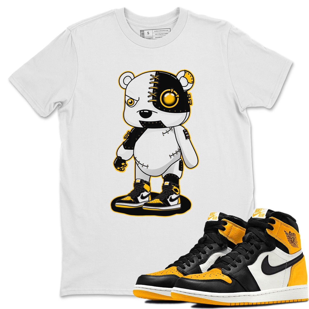 Jordan 1 Taxi Sneaker Matching T-Shirt Cyborg Bear Sneaker Tees Jordan 1 Taxi Sneaker Release Tees Crew Neck Tees