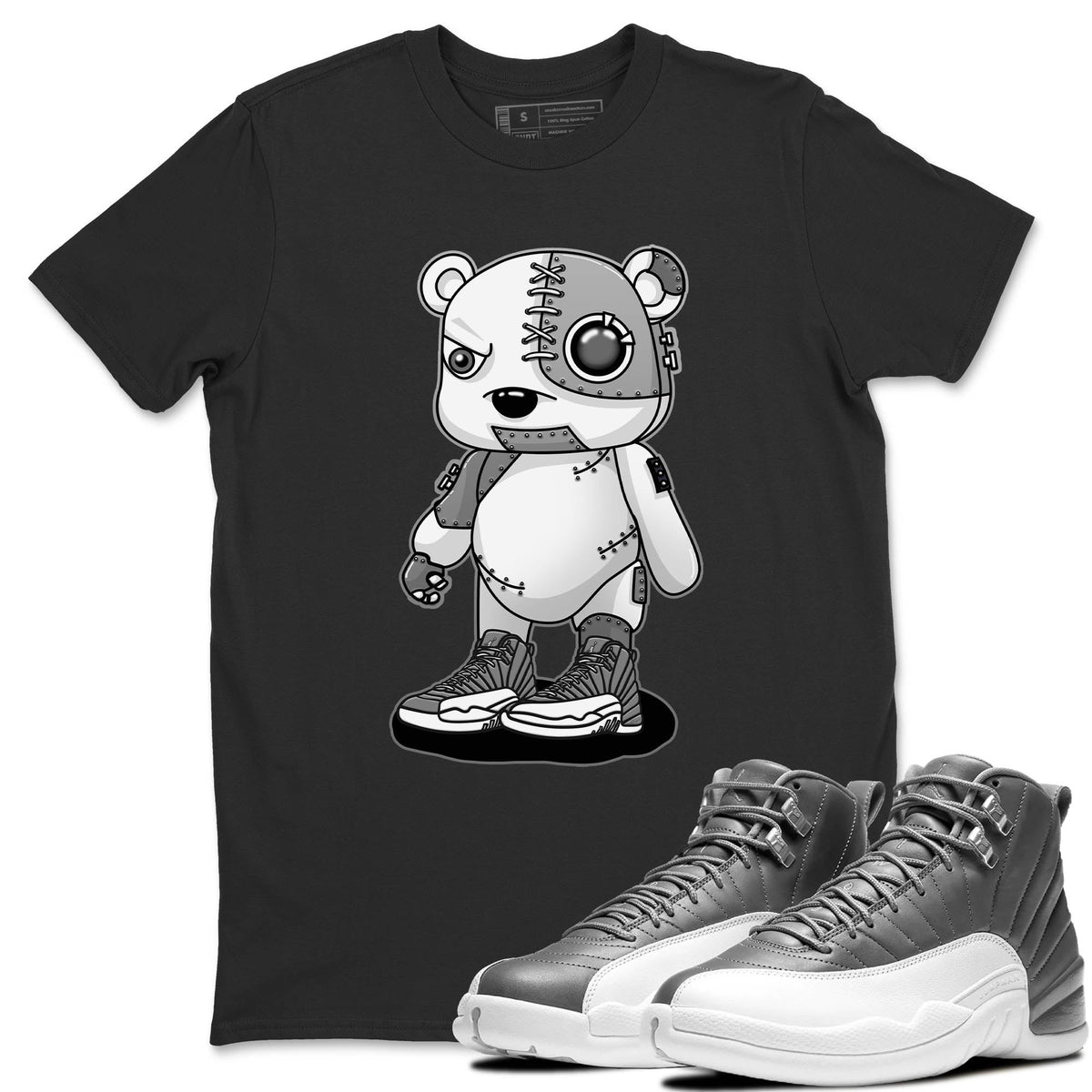 Jordan 12 Stealth Sneaker Matching T-Shirt Cyborg Bear Sneaker Tees Jordan 12 Stealth Sneaker Release Tees Crew Neck Tees