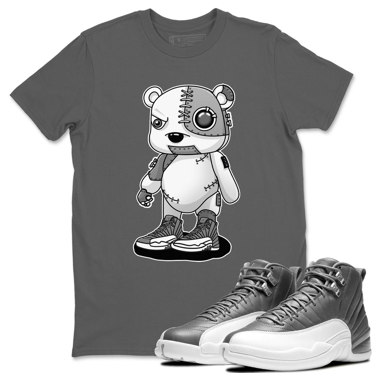 Jordan 12 Stealth Sneaker Matching T-Shirt Cyborg Bear Sneaker Tees Jordan 12 Stealth Sneaker Release Tees Crew Neck Tees