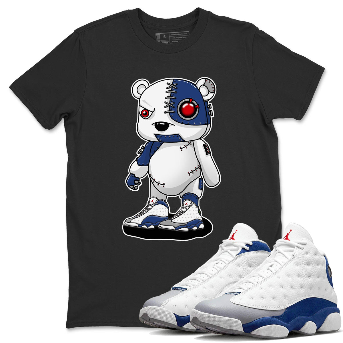 Jordan 13 French Blue Sneaker Matching T-Shirt Cyborg Bear Sneaker Tees Jordan 13 French Blue Sneaker Release Tees Crew Neck Tees