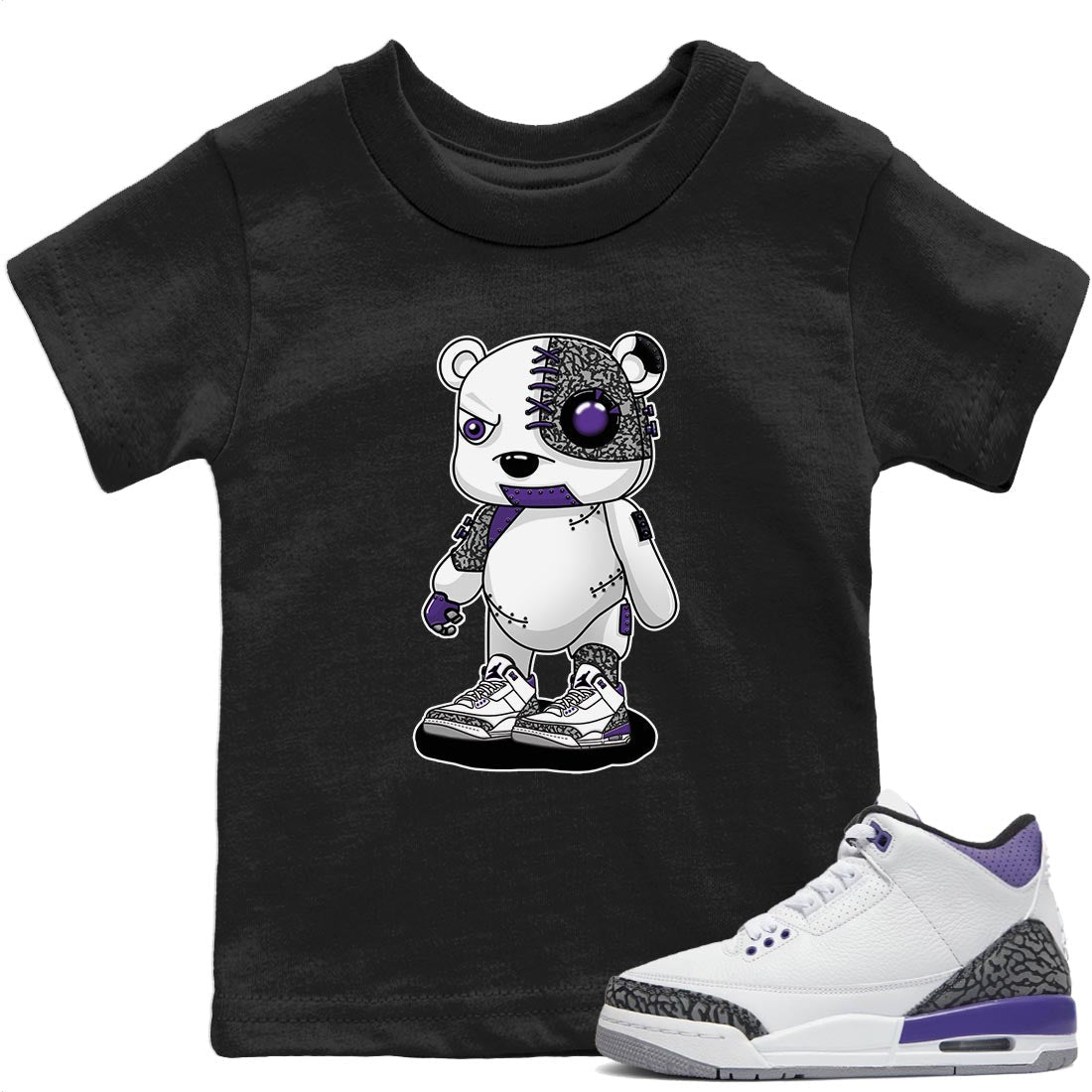 Jordan 3 Dark Iris Shirt To Match Jordans Cyborg Bear Sneaker Tees Jordan 3 Dark Iris Drip Gear Zone Sneaker Matching Clothing Kids Shirts