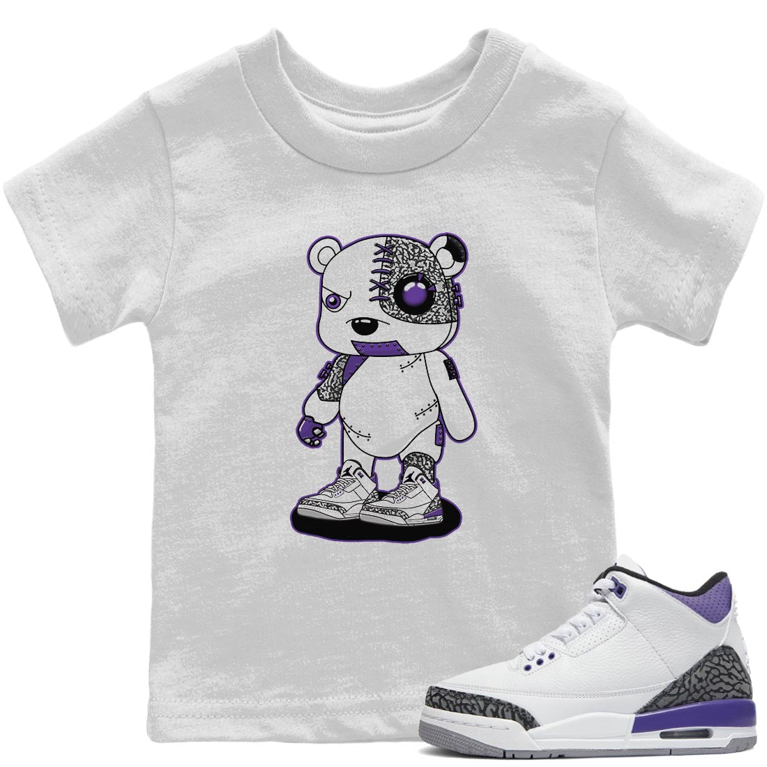 Jordan 3 Dark Iris Shirt To Match Jordans Cyborg Bear Sneaker Tees Jordan 3 Dark Iris Drip Gear Zone Sneaker Matching Clothing Kids Shirts