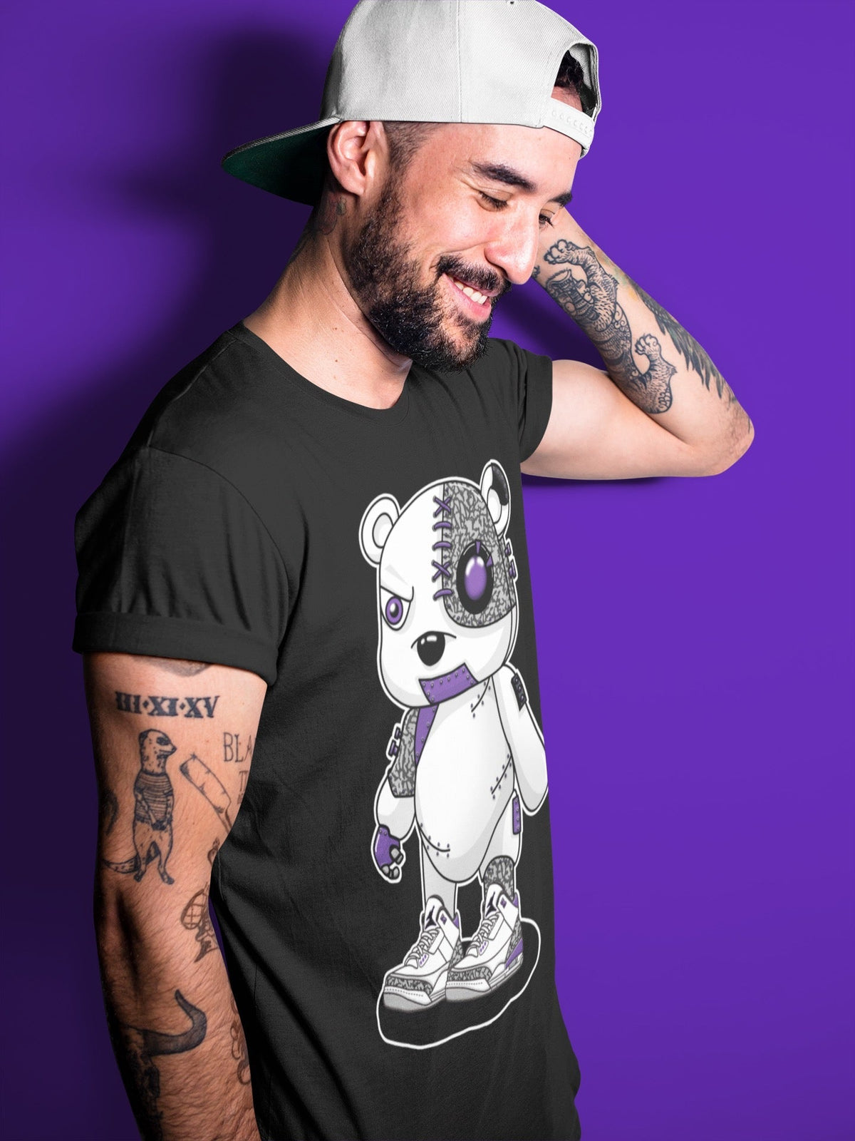 Jordan 3 Dark Iris Sneaker Matching T-Shirt Cyborg Bear Sneaker Tees Jordan 3 Dark Iris Sneaker Release Tees Crew Neck Tees