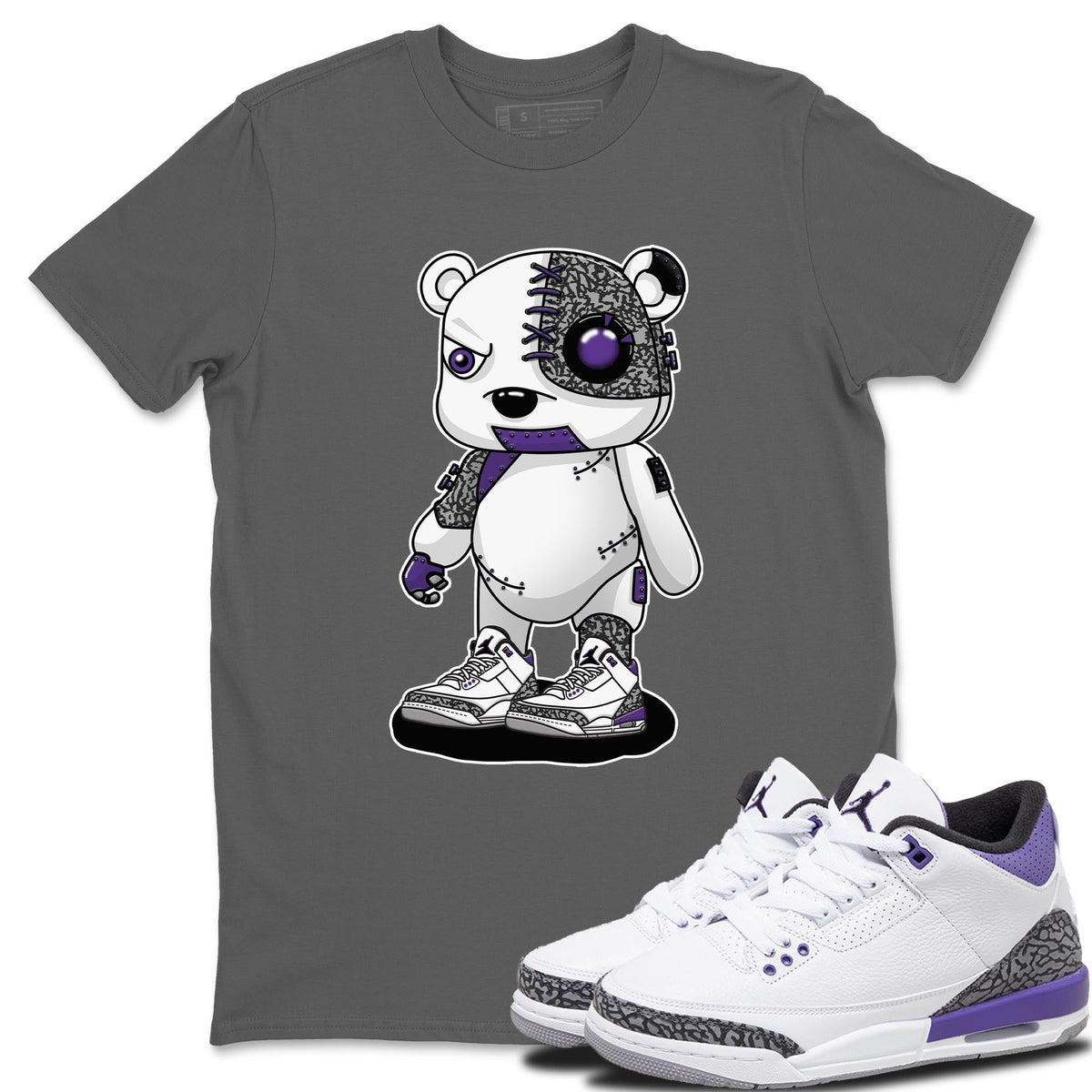 Jordan 3 Dark Iris Sneaker Matching T-Shirt Cyborg Bear Sneaker Tees Jordan 3 Dark Iris Sneaker Release Tees Crew Neck Tees