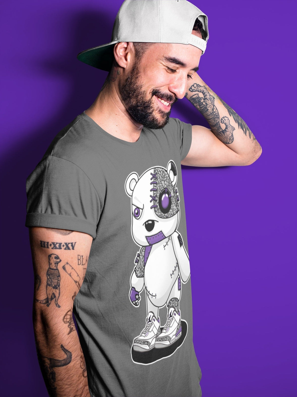 Jordan 3 Dark Iris Sneaker Matching T-Shirt Cyborg Bear Sneaker Tees Jordan 3 Dark Iris Sneaker Release Tees Crew Neck Tees